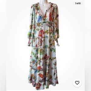 Chelsea & Violet MARGAUX Maxi Dress SMALL Floral Sky Flow Plissé Multi $159
